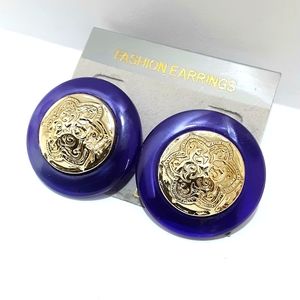 Genuine Lucite Vintage Earrings Chunky Purple Gold Pierced Thermoset